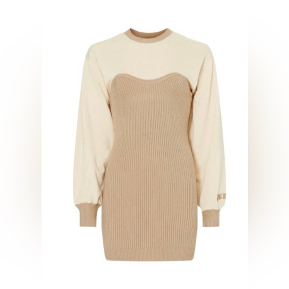 HERVE LEGER strapless illusion ribbed sweater dress S tan neutral.  Glam comfort